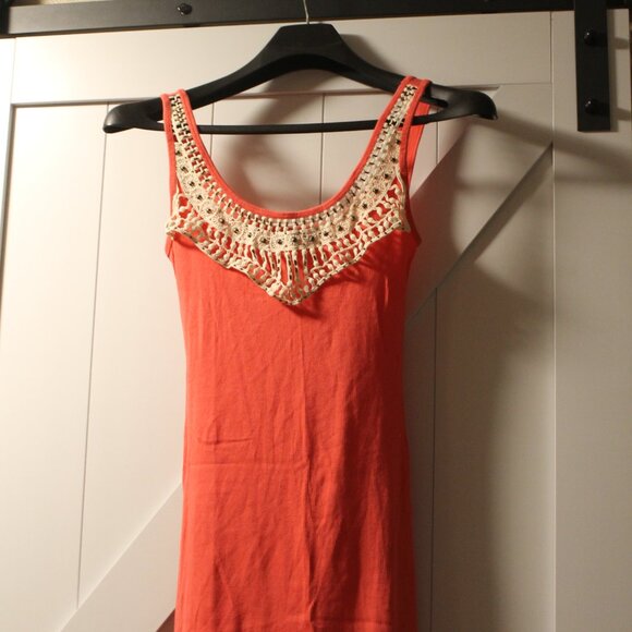 Victoria Secret tee shop coral ribbed mini dress crochet neckline S euc - Picture 3 of 5